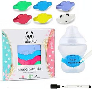 Silicone Baby Bottle Labels for Daycare, Home, and Travel Organization, Fits Small Water Tumblers, Sippy Cups, Snack Containers, and Food Jars, Cute Animal Shapes, Includes Waterproof Marker