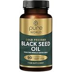 Pure World Natural Black Seed Oil 90 Capsules Vegan Premium Cold Pressed Easy to Swallow 500mg Produced in UK