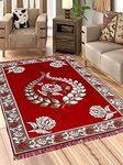 Linen Basics Designer Superfine Exclusive Velvet Chenille Carpet/Area Rug/Bedside Runner, Chenille Living Room Carpet, Durries in Krishna Style (Red, 4.5 x 6 Feet)