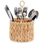 GFWARE Silverware Caddy, Natural Water Hyacinth Woven Utensil Holder for Countertop, Spoon and Fork Flatware Caddy with 3 Compartments Cutlery Holder for Party Picnic Camping