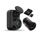 Garmin Dash Cam Mini 2, Tiny Size, 1080p and 140-degree FOV, Monitor Your Vehicle Bundle with 36W 2-Port USB-A QC3.0 and Type-C 18W PD Aluminum Car Charger, and 64GB SDXC MicroSD Card (3 Items)