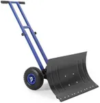 Garvee Snow Shovel with Wheels, Heavy Duty Double Rod Wheeled Snow Pusher with 29" W ×16" H Metal Blade, Angle & Height Adjustable Handle for Driveway Sidewalk Yard, Blue
