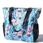 Original Floral Water Resistant Large Tote Bag Shoulder Bag for Gym Beach Travel Daily Bags Upgraded, [A] Floral Leaf, Large