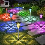 8 Pcak Solar Lights Outdoor, BUCASA Stainless Steel Waterproof Solar Pathway Lights Outdoor, 2 Lighting Modes Outdoor Solar Garden Lights Landscape Lighting for Patio Yard Lawn Driveway Garden Decor