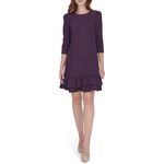 Tommy Hilfiger Women's 3/4 Sleeve Ruffle Hem Scuba Crepe Dress, Aubergine, 16