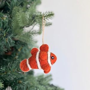Handmade Felt Clownfish Christmas Ornament, Ocean Fish Christmas Tree Ornaments, Fair Trade Wool Hanging Ornament, Felt Clownfish Ornaments, Clownfish Chrsitmas Ornament, Handcrafted in Nepal