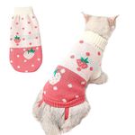 KUTKUT Small Dog Knitted Warm Winter Puppy Kitten Cat Sweater, Cute Straberry Polka Doggie Sweater for Small Dogs Cats Girls Boys (SIZE: No-14: L, Adjustable Chest: 35cm - 40cm)