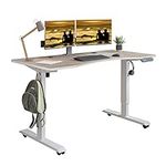 Jceet Adjustable Height Electric Standing Desk - 55 x 30 Inch Sit Stand Computer Desk with Splice Board, Stand Up Desk Table for Home Office, White Frame/Oak Top(with Radian)