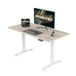 Ergologic Height Adjustable Table | Motorized & Electric | Dual Motor | 2-Stage | Ergonomic Sit Stand Desk | 100KG Wt. Capacity | White Frame | with Light Oak, 1500mm x 750mm Tabletop