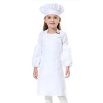 Cooktaitai Kids Apron and Chef Hat with Sleeves,Adjustable Chef Art Apron with 2 Pockets for Girls Boys Cooking Baking Painting