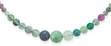 Elegant Simple Classic Graduated Round Bead Ball Green Purple Blue Translucent Rainbow Fluorite Gemstone Strand Necklace Jewelry for Women 18 Inches