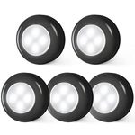 Dream Master Tap Light Push Lights Mini Night Touch LED Puck Under Cabinet Lighting Battery Operated Powered DIY Stick On Wireless Closet Counter Kitchen Black Cool 5 Pack, [Energy Class A++]