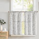 Lazzzy Gray Floral Kitchen Curtains 24 Inch Length, Linen Farmhouse Cafe Curtains Small Rustic Country Curtains Rod Pocket Tier Curtains, Set 2 Panels Grey on Beige