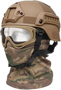 Airsoft Mask + Airsoft Helmet + Aisoft Googles Set - Army Helmet for Kids Men & Women - Brown Tactical Airsoft Gear for Ghost Call of Duty Costume BB Cs War Game Halloween Cosplay Movie Props Party