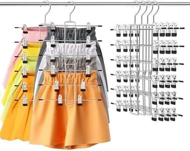 DAWNTREES Skirt Hangers with Clips, 4 Pack 6 Tier Space Saving Pants Hangers Closet Organization Clothes Organizer and Storage Hangers for Pants, Trousers, Shorts, Jeans (4)