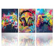 Tucocoo Graffiti Gaming Wall Art Pop Game Controller Pictures Colorful Headphones Paintings Posters Prints Canvas Modern Artwork Home Decor for Living Room Bedroom Framed Ready to Hang (20"x28"x3Pcs)