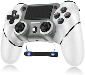 Sombbry Wireless Controller for PS4, White ps4 controller with Dual Vibration/ 6-Axis Motion Sensor/Audio Jack/Touch Pad/Share Button, p-4 Accessories Perfect Adaptive Full Version 4/4 Pro White