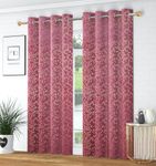 FABREEVA Heavy Velvet Fabric Room Darkening Flawer Design Curtains 7 Feet for Door, English Wine, Pack of 2 Pieces