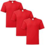 HiFEN® Kids Crew Neck Short Sleeve T Shirts Cotton Rich Plain Classic Fit Valueweight Casual Top 3 to 15 Years 3 Pack Red