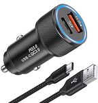 KP TECHNOLOGY Moto G14 Car Charger USB C 18W PD QC 3.0 Fast Car Adapter Cigarette Car Charger with [1.5M] Nylon Braided Charging Cable USB C to USB A 3.0 for Motorola Moto G14