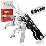 BIBURY EDC Multitool, 10 in 1 Pocket Size EDC Key Ring Multi Tool, Swiss Army Type Multitools with Rope Cutter, Screwdriver, SIM Card Pin, Safety Lock Design - Black