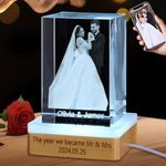 Nameinhea Personalized 3D Crystal Photo with Text - Custom Crystal Picture Frames Customized Gift with Your Own Photo, Wedding Anniversary Memorial Birthday Gifts for Couples Her Him (Rectangle)