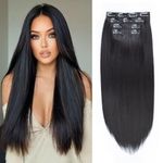 Mscat 16 Inch Clip Hair Extensions Straight Clip in Hair Extensions Synthetic Hair pieces for Women Girls 4PCS Full Head Set Thick Synthetic Hair Extensions(1B#)