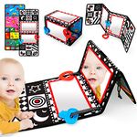4 in 1Tummy Time Floor Mirror, Foldable Baby Mirror Black and White Tummy Time Toys, Double High Contrast Patterns Developmental Infant Toys 0-3 Months for Newborn Baby