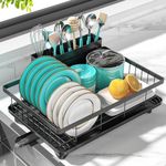 MERRYBOX Dish Drying Rack - Dish Racks with Drainboard for Kitchen Counter, Compact Stainless Steel Dish Drainer with Widened Leak-Proof Spout, Large 3-Compartment Utensil Holder, Easy Installation