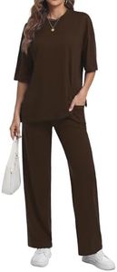 Cnlinkco Womens 2 Piece Outfits Lounge Set Casual Plus Size Short Sleeve Knit Tops and Wide Leg Pants