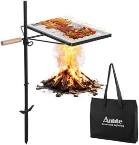 Anbte 35" Swivel Campfire Grill Grate, 360° Adjustable Heavy Duty Chrome-Plated Steel Fire Pit Grill with Carry Bag, Portable for Camping Backyard Outdoor BBQ Cooking Open Fire
