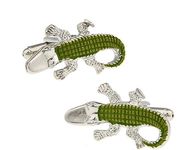 MRCUFF Alligator Gator Green Pair Cufflinks in a Presentation Gift Box & Polishing Cloth, one size, Metal, no gemstone