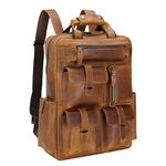 Polare Mens Handcrafted Real Leather Vintage Laptop Backpack Shoulder Bag Travel Bag Large (Light Brown)