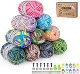 ilauke 12 x 25g Knitting Yarn Kit, Double Knitting Wool Crochet, Acrylic Yarn Beginners, Crochet Yarn Packs Blankets Crafts DollsHooks & 10 Marker Pins & 2 Needles & 6 Doll Eyes