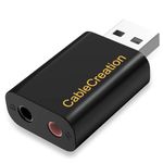 CableCreation USB to 3.5mm Jack Audio Auxiliary Adapter, External USB Stereo Sound Card with 3.5mm Headset and Microphone Jack for Windows, Mac, Linux,PS4/PS5, Plug and Play, Black