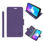 DefenderShield EMF Protection & 5G Anti Radiation iPhone 14 Case - RFID Blocking EMF Shield Detachable Wallet Case with Wrist Strap and Magnetic Closure (Purple)