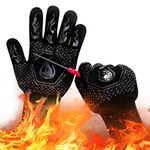 BBQ Fireproof Gloves, Grill Cut-Resistant Gloves 1472°F Heat Resistant Gloves, Non-Slip Silicone Oven Gloves, Kitchen Safe Cooking Gloves for Oven Mitts,Barbecue,Cooking, Frying,13.5 Inch-Black