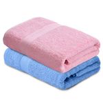 haus & kinder 100% Cotton 500 GSM Bath Towel Set of 2 | Extra Soft & Absorbent Large Size Bath Towels for Men Women | Size 140cm x 70cm | Pink & Blue