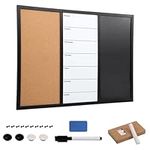 Kurtzy 3-in-1 Combination Cork Board, Whiteboard & Chalkboard - 70 x 50cm/27.5 x 20 Inches - Magnetic Memo/Bulletin Dry Erase Noticeboard with Pins
