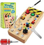 TenFans Wooden Montessori Busy Board with LED Light Switch and Screwdriver Tools - Sensory Toy for Toddlers 1-4 Year Old Boys - Travel Activity and Educational Learning Toy Improves Fine Motor Skills