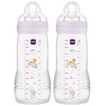 MAM Easy Active Bottles | 2 Pack (2 x 330ml) | Fast Flow MAM Teats Size 3 | Baby Accessories | Iris (Various Designs)