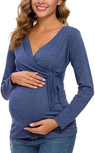 Glampunch Women's Maternity Shirts Short & Long Sleeve Tie Front Wrap Maternity Tops