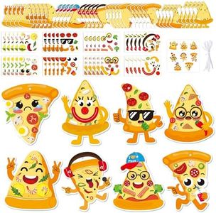 3sscha 40 Packs Pizza Craft Kit for Kids - Make Your Own Pizza Card Bulk Set DIY Self-Adhesive Sticker Cute Expression Handmade Art Project Hanging Decor Classroom Home Activity Gift Party Favor