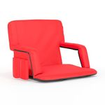Flash Furniture Malta Extra Wide Lightweight Reclining Stadium Chair - Red Padded Armrests, Back & Seat - Storage Pockets - Backpack Straps - Rear Zippered Pocket