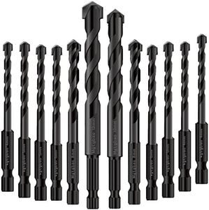 (Black) - 12pcs Black Masonry Drill Bits Set, Mgtgbao Ceramic Tile Drill Bits Carbide Tip for Glass, Brick, Tile, Concrete, Plastic and Wood with Size 4mm,5mm,6mm,8mm,10mm,12mm