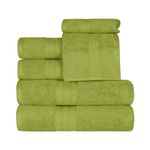 Superior 700 GSM Long Staple 100% Combed Cotton, Durable, Plush and Absorbent 6-Piece Single Ply Towel Set, Green Essence (700GSM 6 PC Set GE)