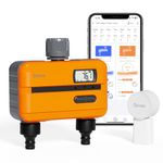 Diivoo Water Timer for Irrigation with Built-in Water Flow Meter, Sprinkler Timer 2 Outlets, Automatic Hose Tap Timer With Rain Delay/Auto&Manual Mode for Lawn