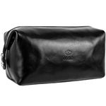 Leather Toiletry Bag Black Cosmetic Case Italian Classy Dopp Kit - Time Resistance