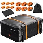 Heavy Duty Waterproof Car Roof Bag 572 Litres, 500D PVC, Universal Fit (No Roof Rack Required) with Non-slip Mat, Hooks & Lash Straps - 20 Cubic Feet