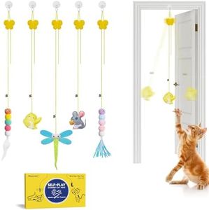 Potaroma Interactive Cat Feather Toys 5 Pcs, Cat Teaser Retractable, Hanging Cat Toys Indoor Kitten Play Chase Exercise, Mental Physical Stimulation for All Breeds and Species